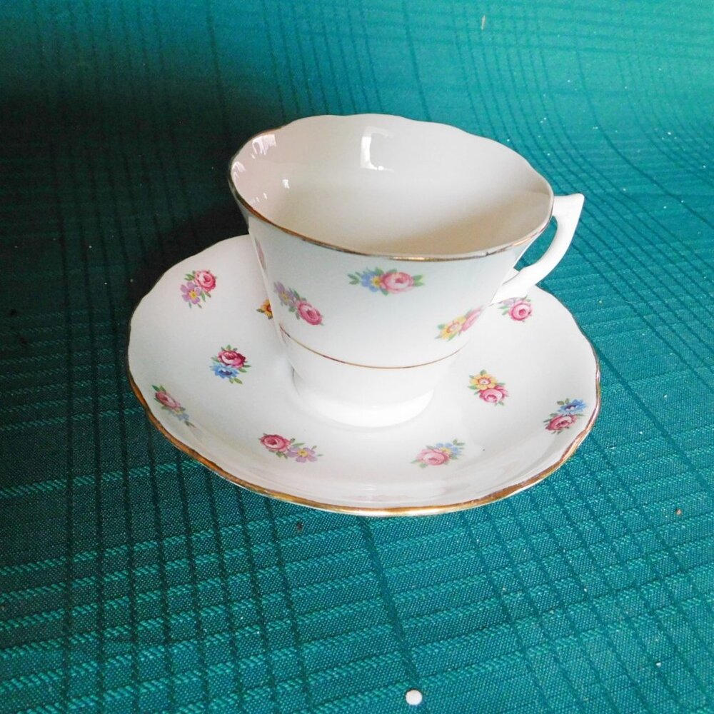 Colclough blue pink yellow flower cup and saucer